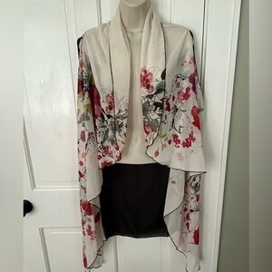 2 Chic Sleeveless Asian Floral Waterfall Front Open Duster/Cover Up Boho Fairy